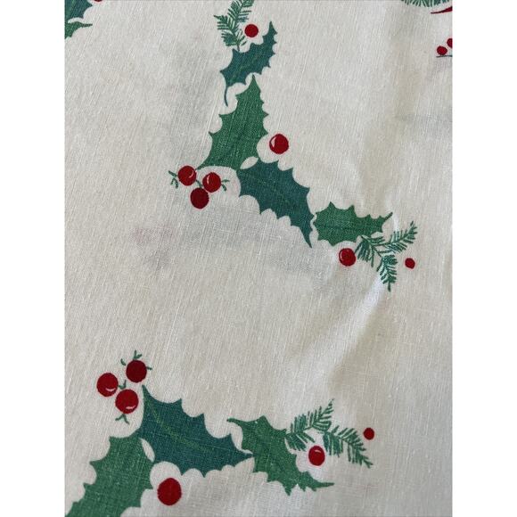 Vtg Christmas Red Poinsettia Holly Tablecloth 84x51” Rectangular Fabric FLAWS - Picture 5 of 16